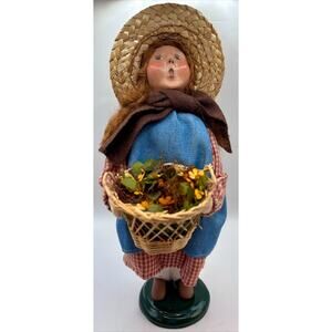 Byers Choice Caroler Lady With Wicker Basket of Flowers Signed - 2004